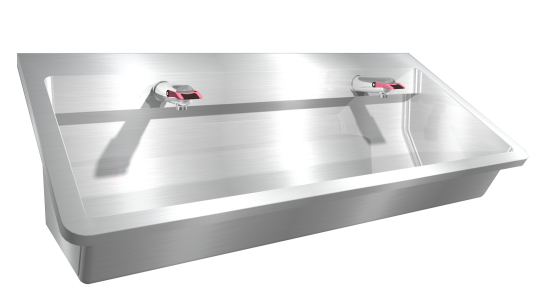 Lavabo Rigole Perfect Ii Robinets Electroniques Eau Froide Ou Pre Melangee Hansa Electra 1800mm Loggere